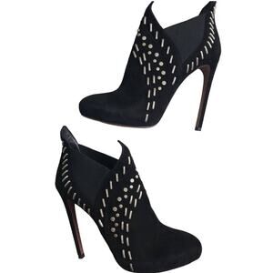 ALAIA Rare Suede Stiletto Studded Heel Ankle Booties Suede Hardware